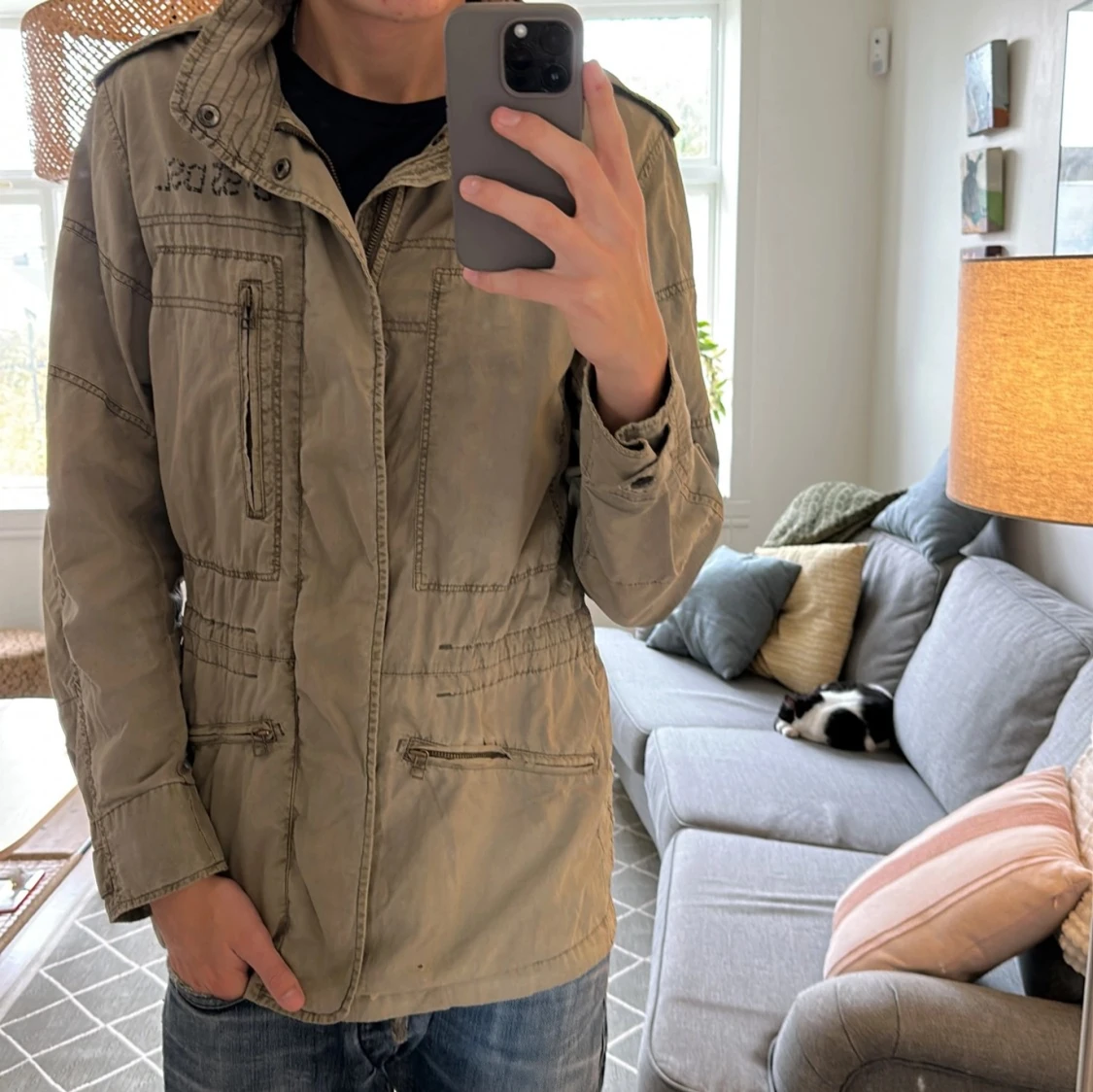 Beige/olivgrön Fieldjacket  - 3