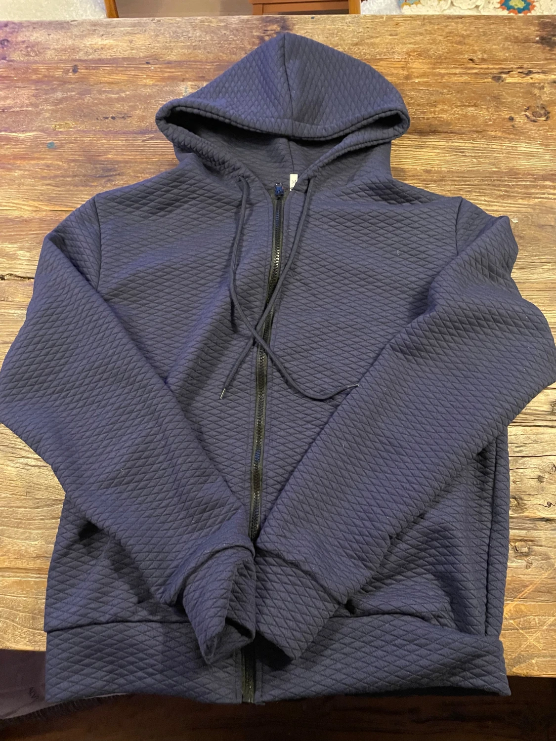 Mörkblå hoodie med dragkedja - 1