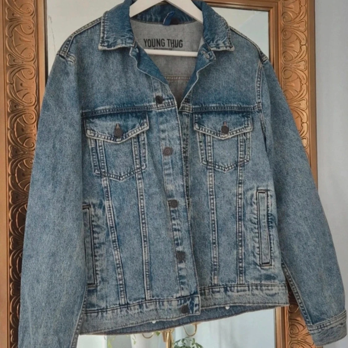 Young Thug jeansjacka med ängelmotiv