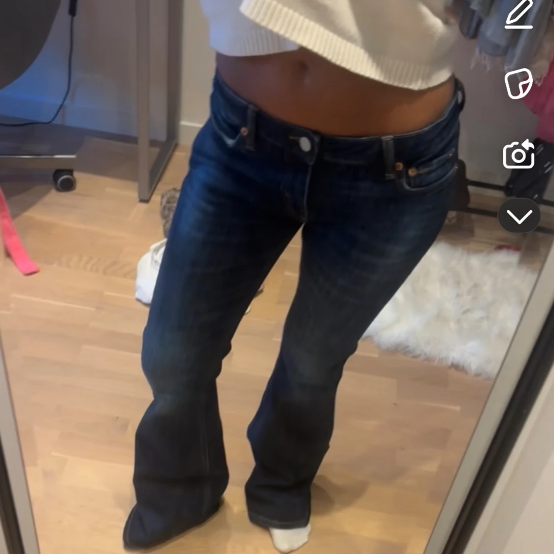 Mörkblå bootcut jeans låg midja - 1