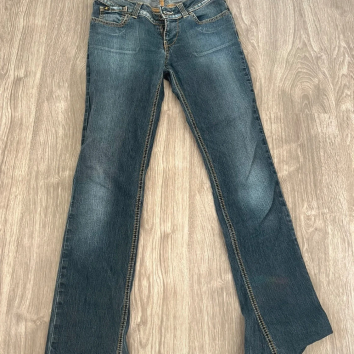 Blå lågmidjade bootcut jeans - 2