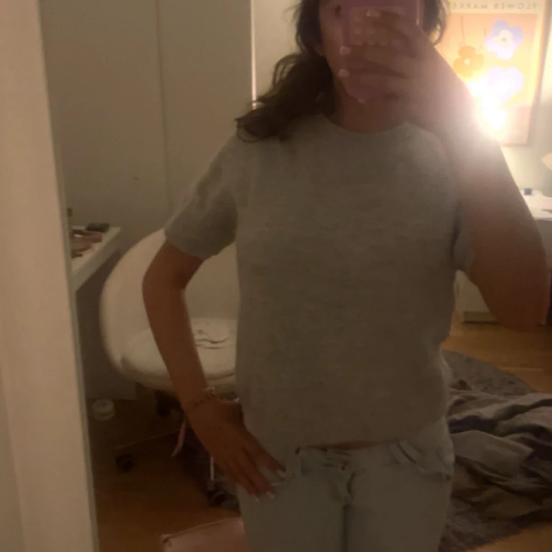 Grå stickad kortärmad tröja Gina Tricot