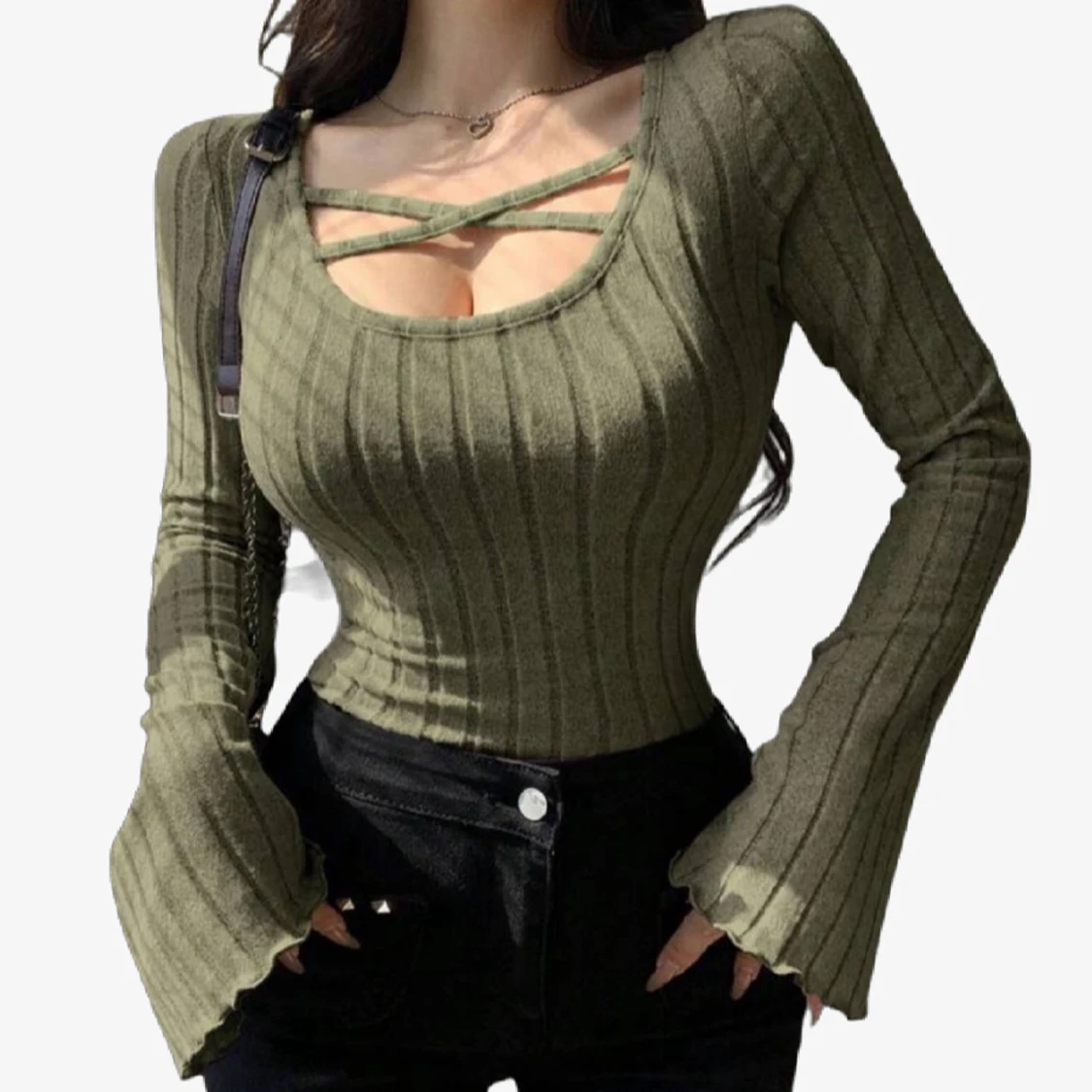 Ribbad långärmad topp