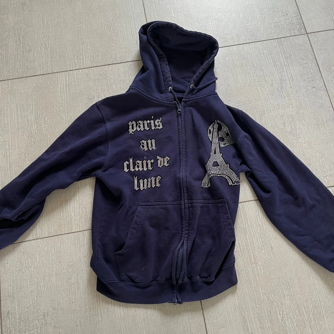 Mörkblå bling lucid Paris hoodie  - 1