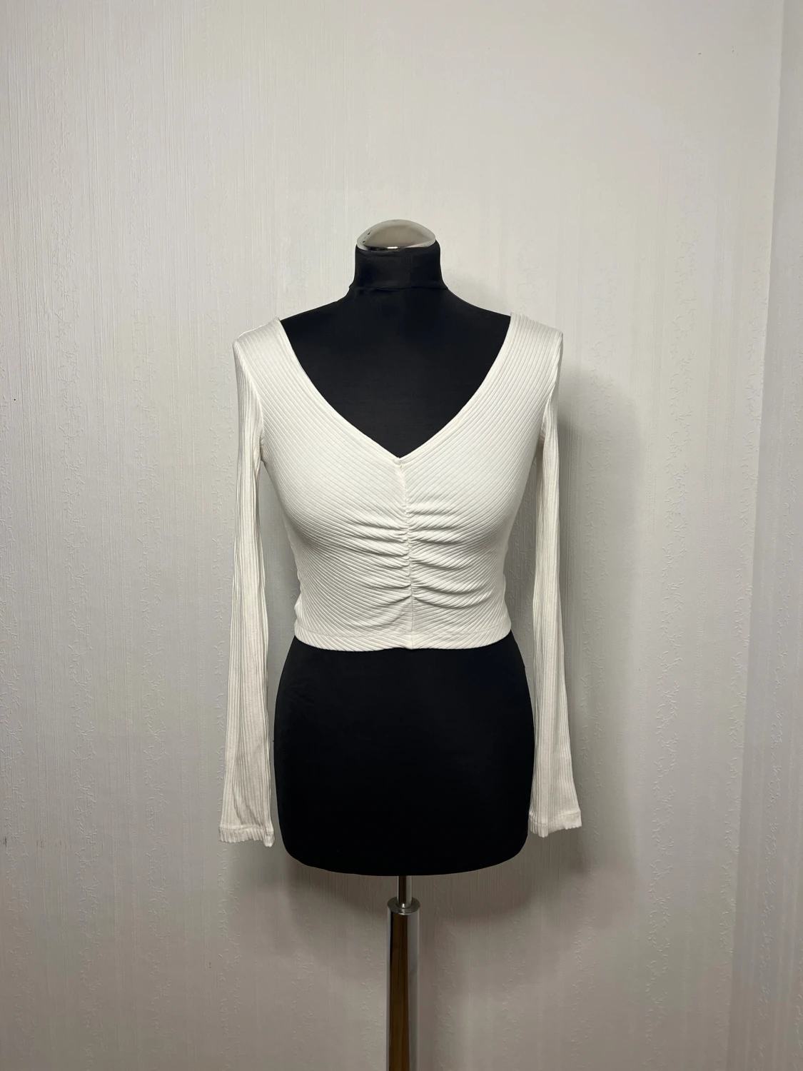 Vit ribbad croppad topp XS