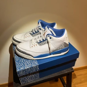 Air Jordan 3 ”Wizards”  - Säljer ett par Jordan 3 som köptes i Nederländerna för ett par år sedan. Färgen är ”wizards” och sälj relativt billigt (original pris runt 2700 kr) då jag inte använder de. Har tyvärr tappat bort kvittot men om man är osäker på om de är riktiga eller inte så visar jag gärna att de är riktiga genom skorna. Skriv vid frågor!  