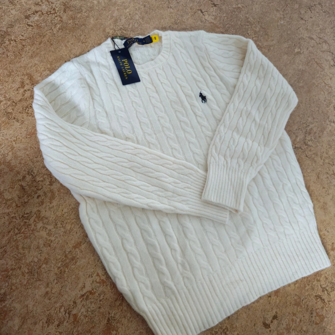 Vit kabelstickad tröja Polo Ralph Lauren