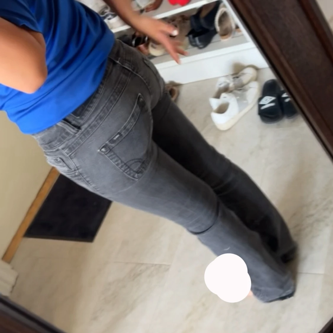 Grå svart bootcut jeans låg midja - 2