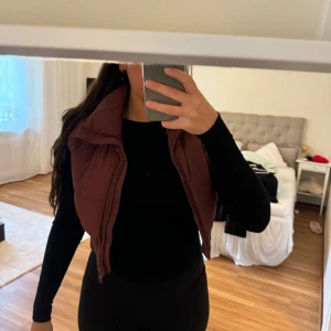 Brun dunväst från Zara, croppad - Säljer en brun croppad dunväst från Zara med hög krage och dragkedja framtill. Västen har en stilren look och är perfekt att slänga över en långärmad tröja. Passformen är normal och materialet är mjukt och lätt vadderat för extra komfort.