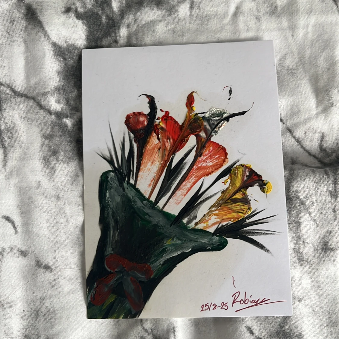 Oljemålning av blombukett