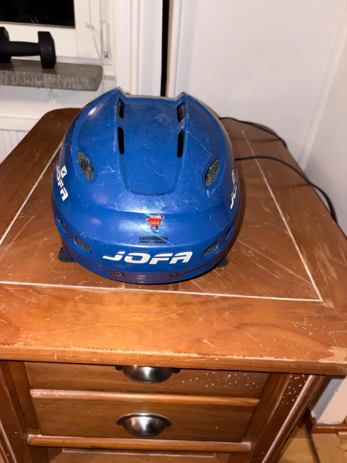 Blå hockeyhjälm från Jofa, storlek M