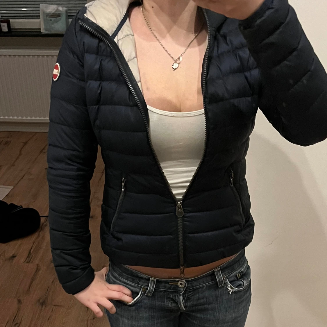 Mörkblå Colmar pufferjacka med huva - 1