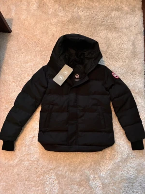 Svart dunjacka från Canada Goose - Svart dunjacka från Canada Goose med huva och klassisk logga på ärmen. Jackan har quiltad design, dragkedja och muddar vid ärmslut. Perfekt för kalla dagar och har en clean, stilren look som funkar till allt. Fylld med dun och har två stora fickor framtill.