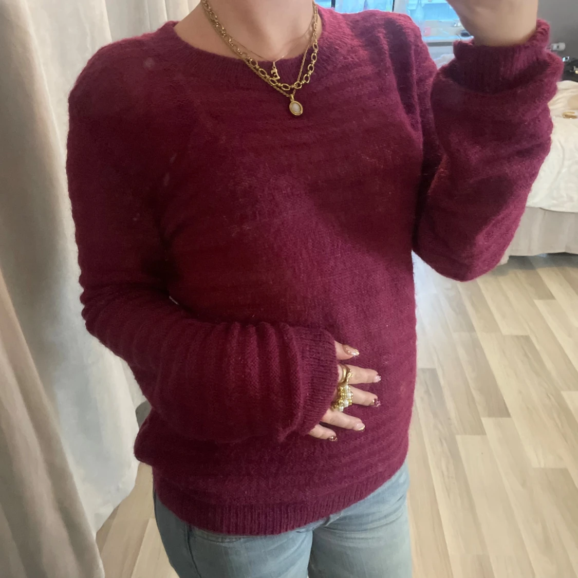 Vinröd stickad tröja - 2