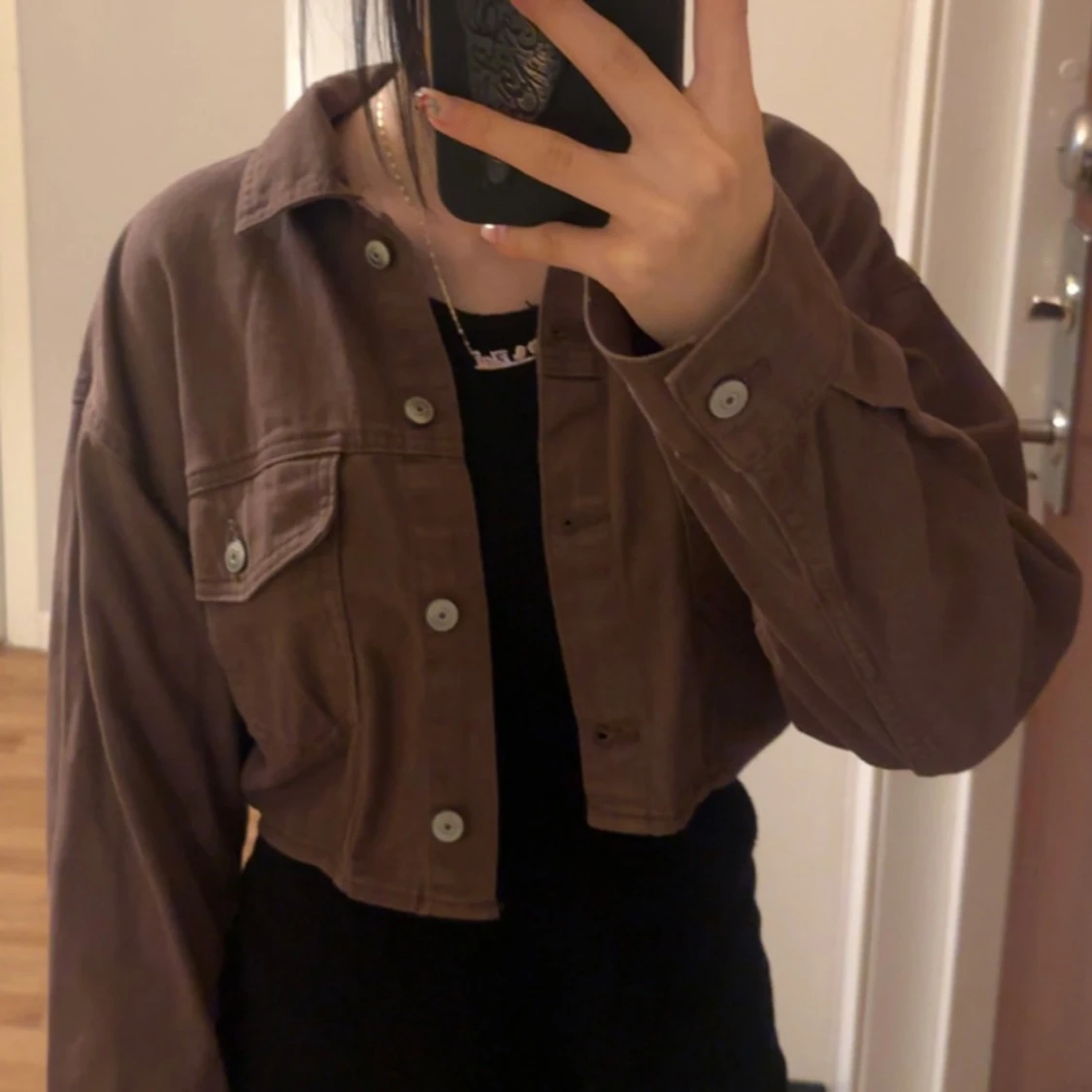 Brun croppad jeansjacka från new yorker