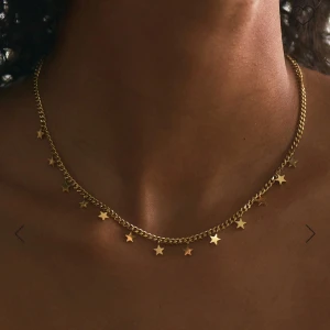 Guldhalsband med stjärnhängen  - Snyggt guldhalsband från Edblad med små stjärnhängen längs kedjan. Kedjan är tunn och elegant, perfekt för att ge din look lite extra shine. Märkt med Pilgrims logga vid låset. Passar dig som gillar detaljer och stjärnmotiv. 14K guldplaterad. TITTA 👀 min profil 🎉🎉🎉. Träffa i Majorna 