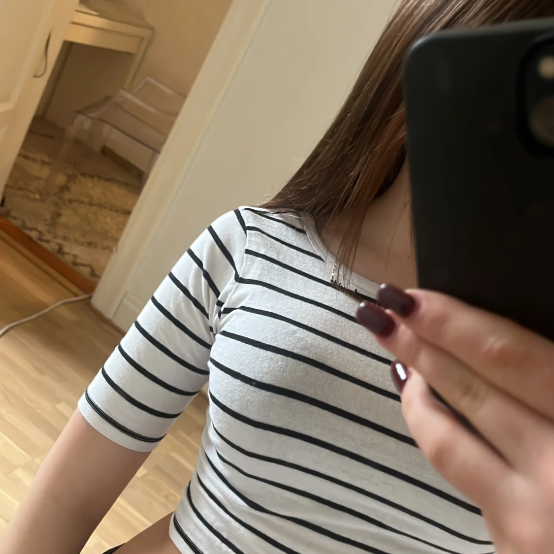 Vit och svart randig croppad topp - 3