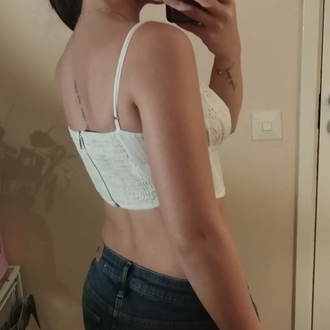 Vit broderad korsett-topp med knyt - 2