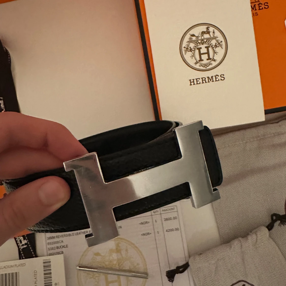 Svart Hermès bälte med H-spänne - 2