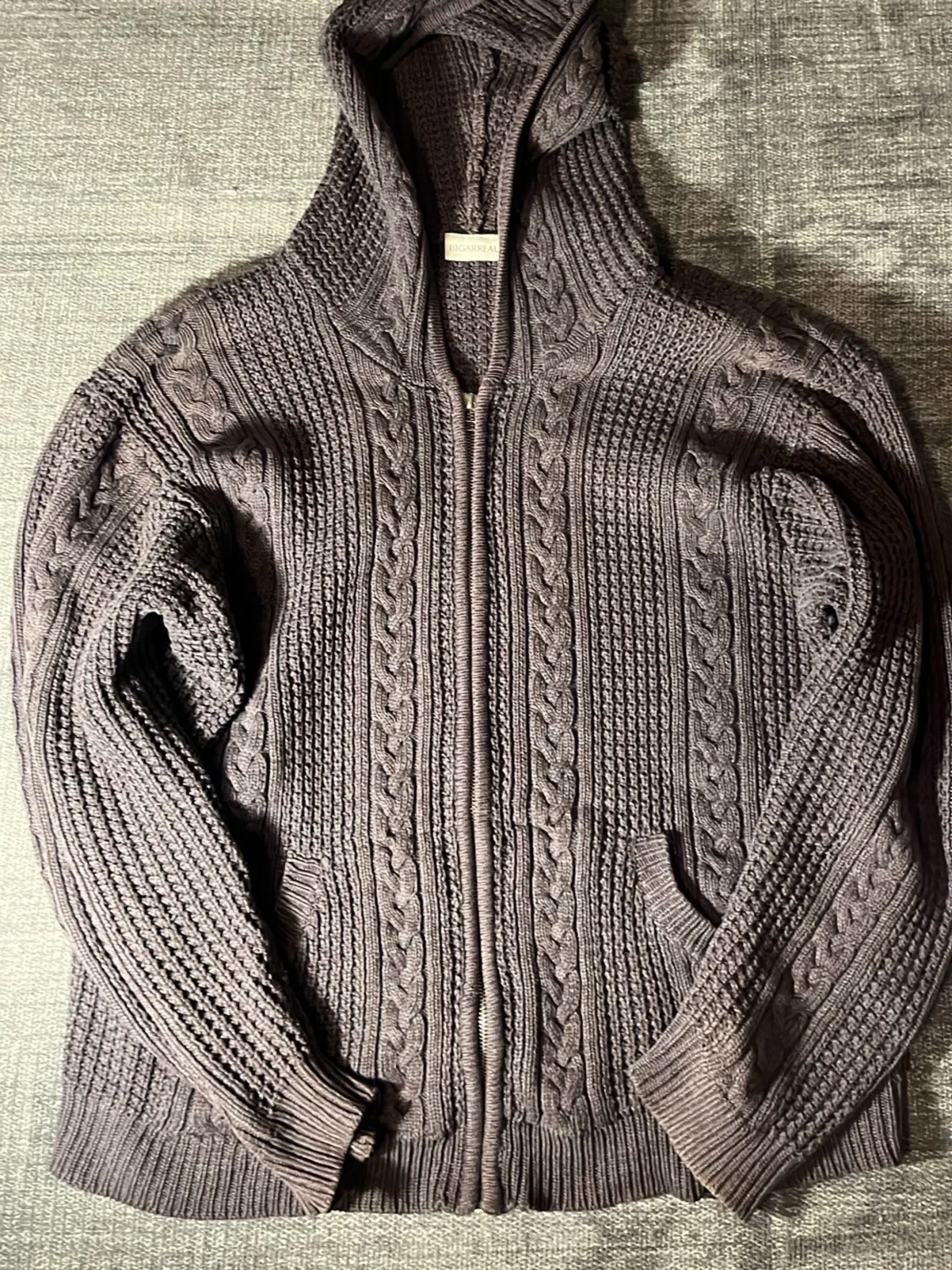 Grå stickad hoodie med dragkedja - 2