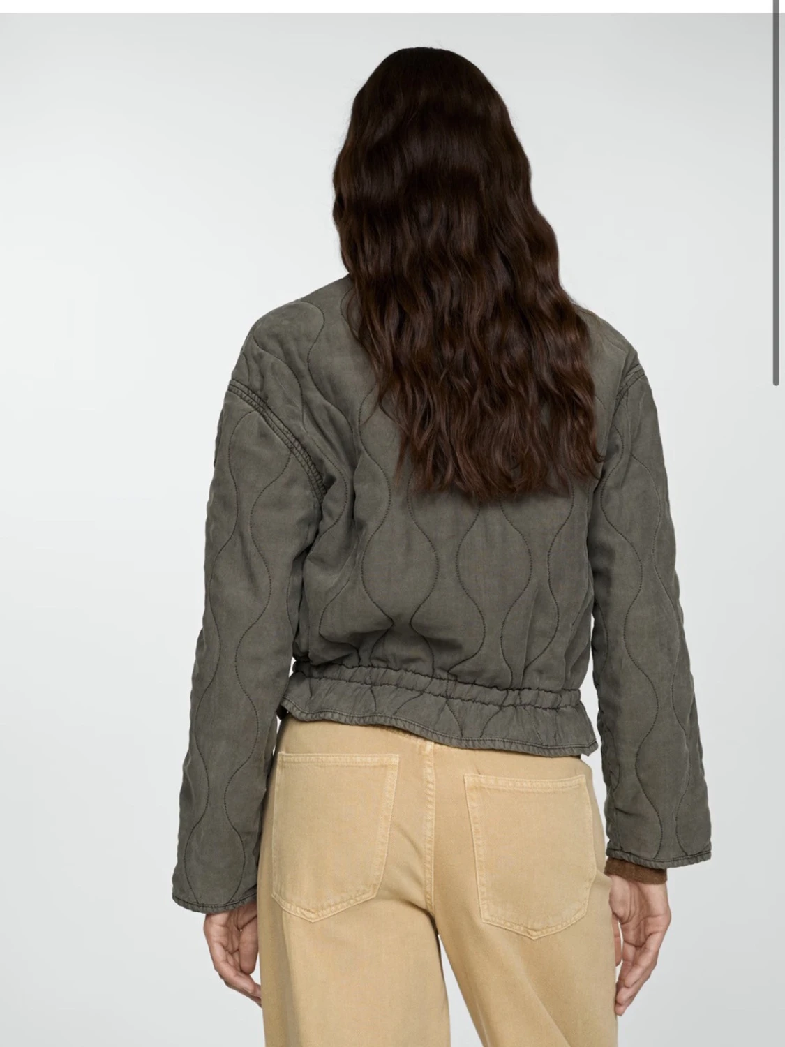 Grå quiltad bomberjacka med dragkedja - 1