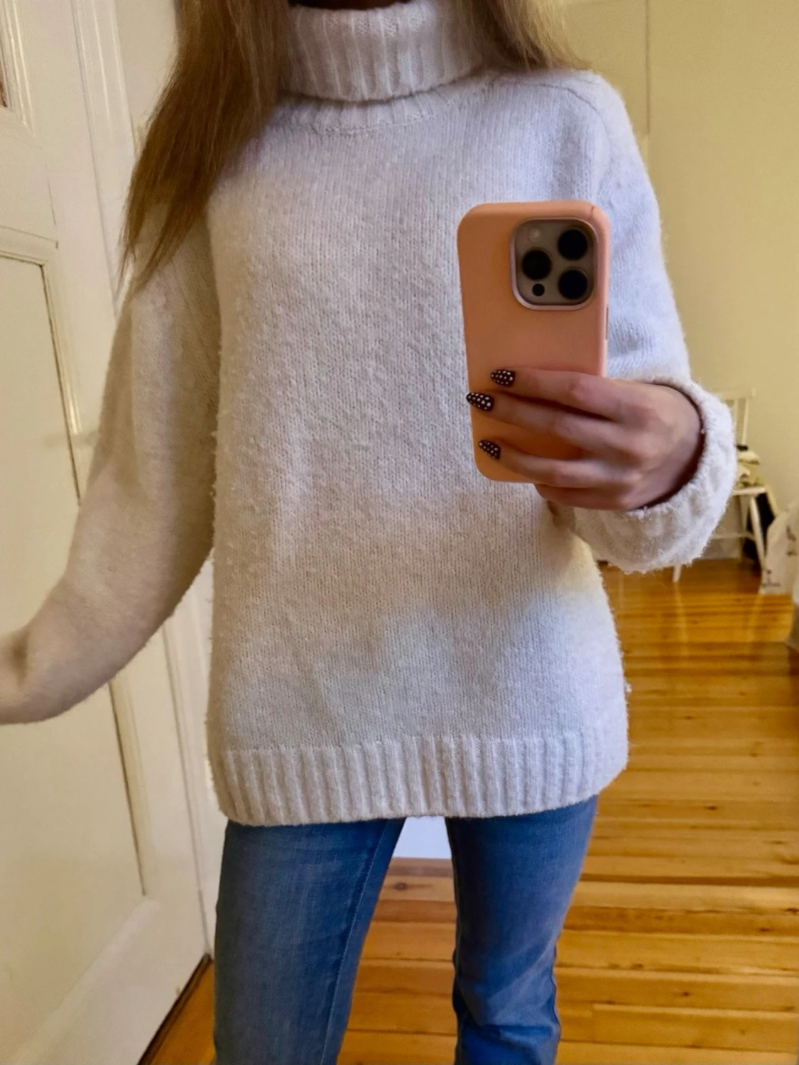 Beige stickad polotröja - 1