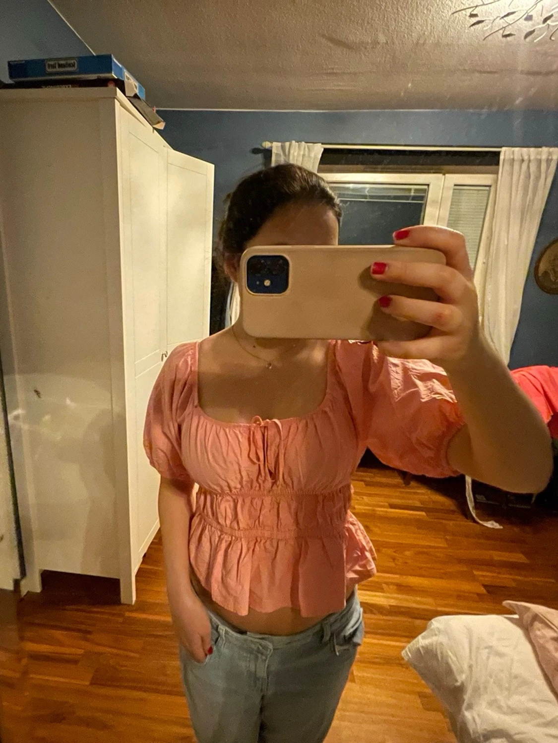 Ljusrosa blus med puffärm - 1