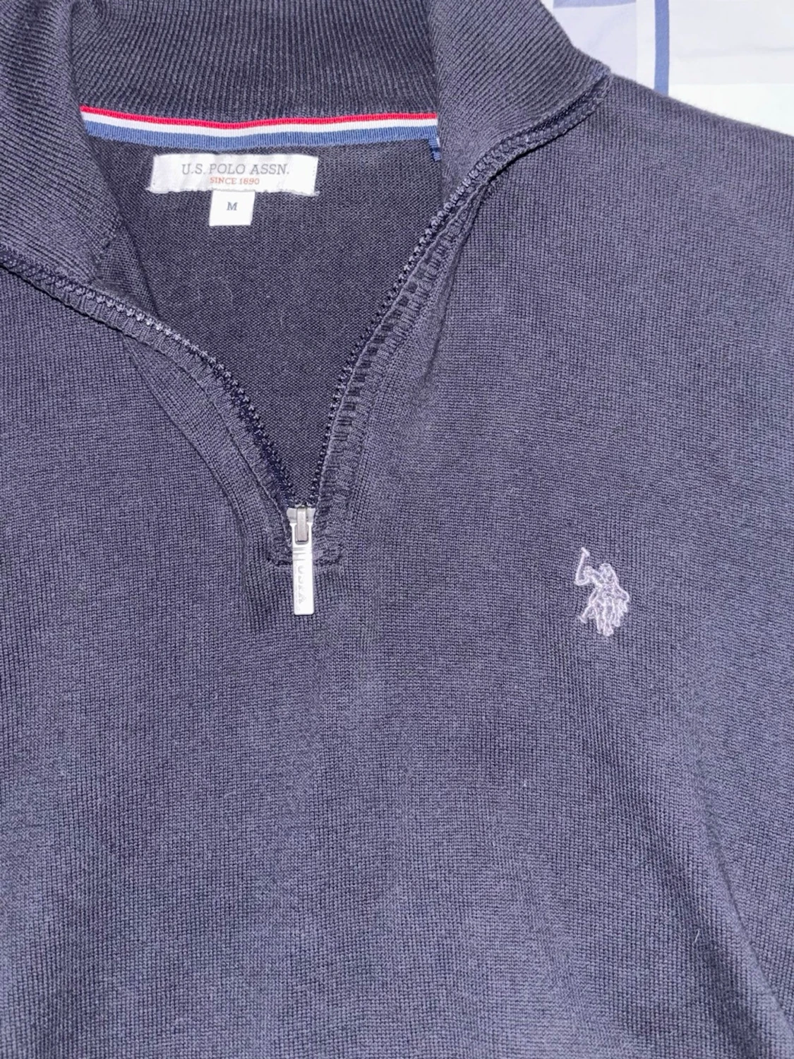 Mörkblå quarter zip tröja Polo Assn