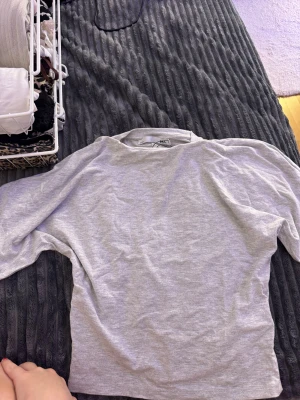 Grå långärmad topp från 157 - Säljer en enkel och stilren grå långärmad topp från 157. Toppen har en rund halsringning och är gjord i mjuk bomull som är skön mot huden. Perfekt att matcha med jeans eller kjol för en clean look.