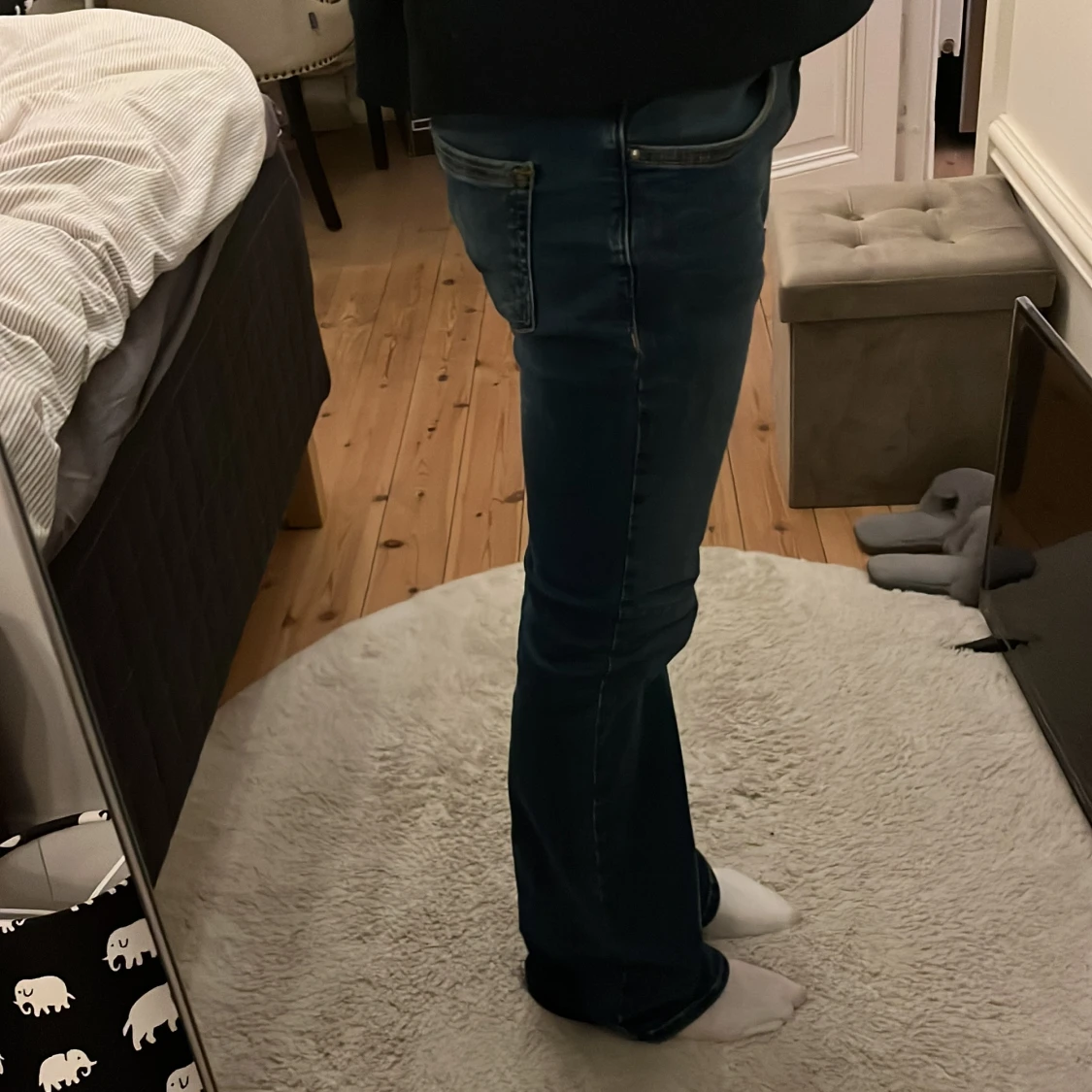 Blå low waist bootcut jeans  - 1