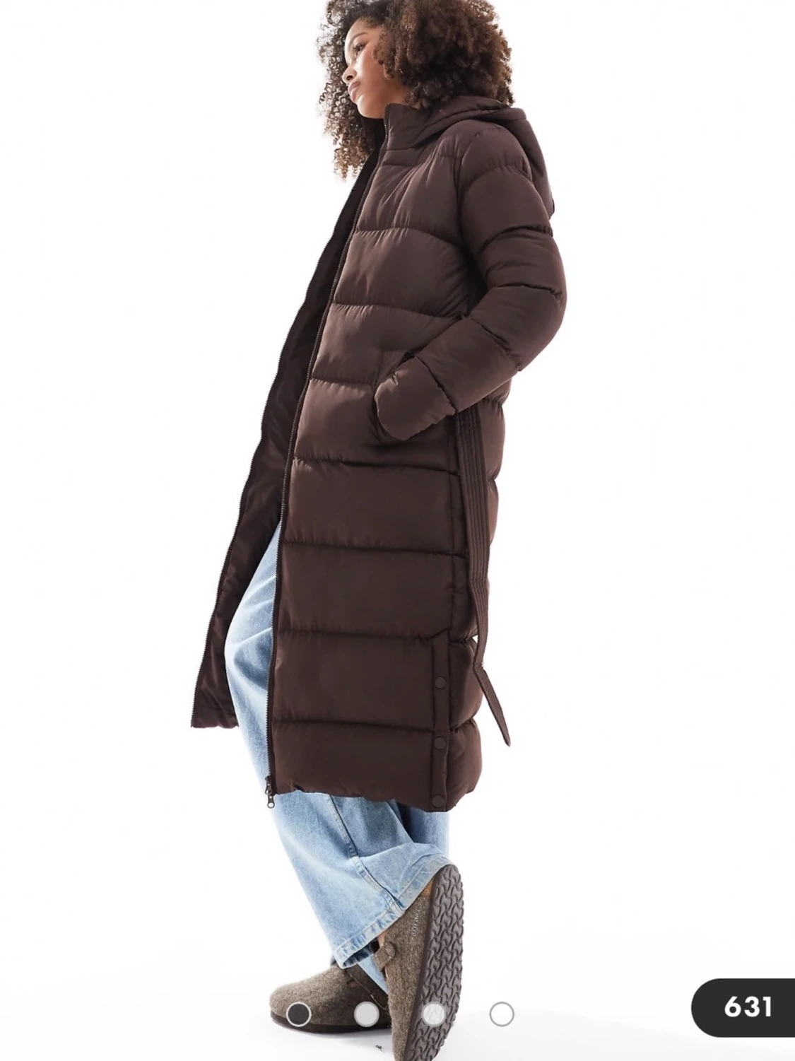 Lång brun dunjacka med huva