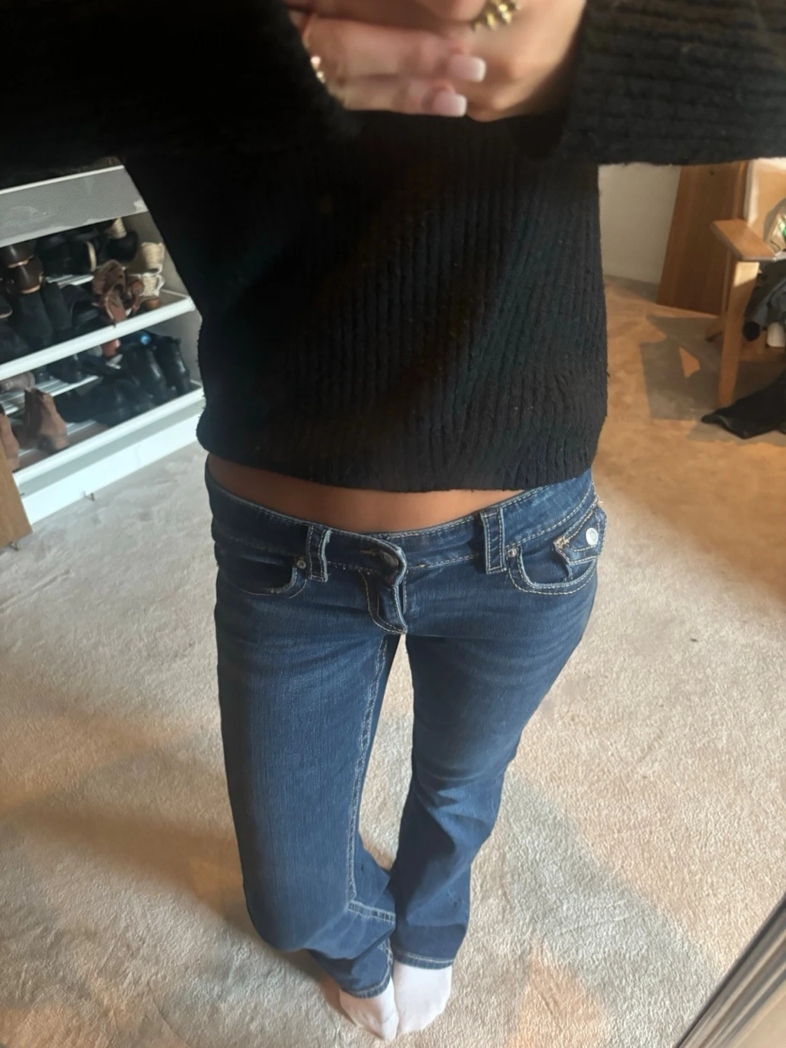 Blå bootcut jeans med låg midja - 3