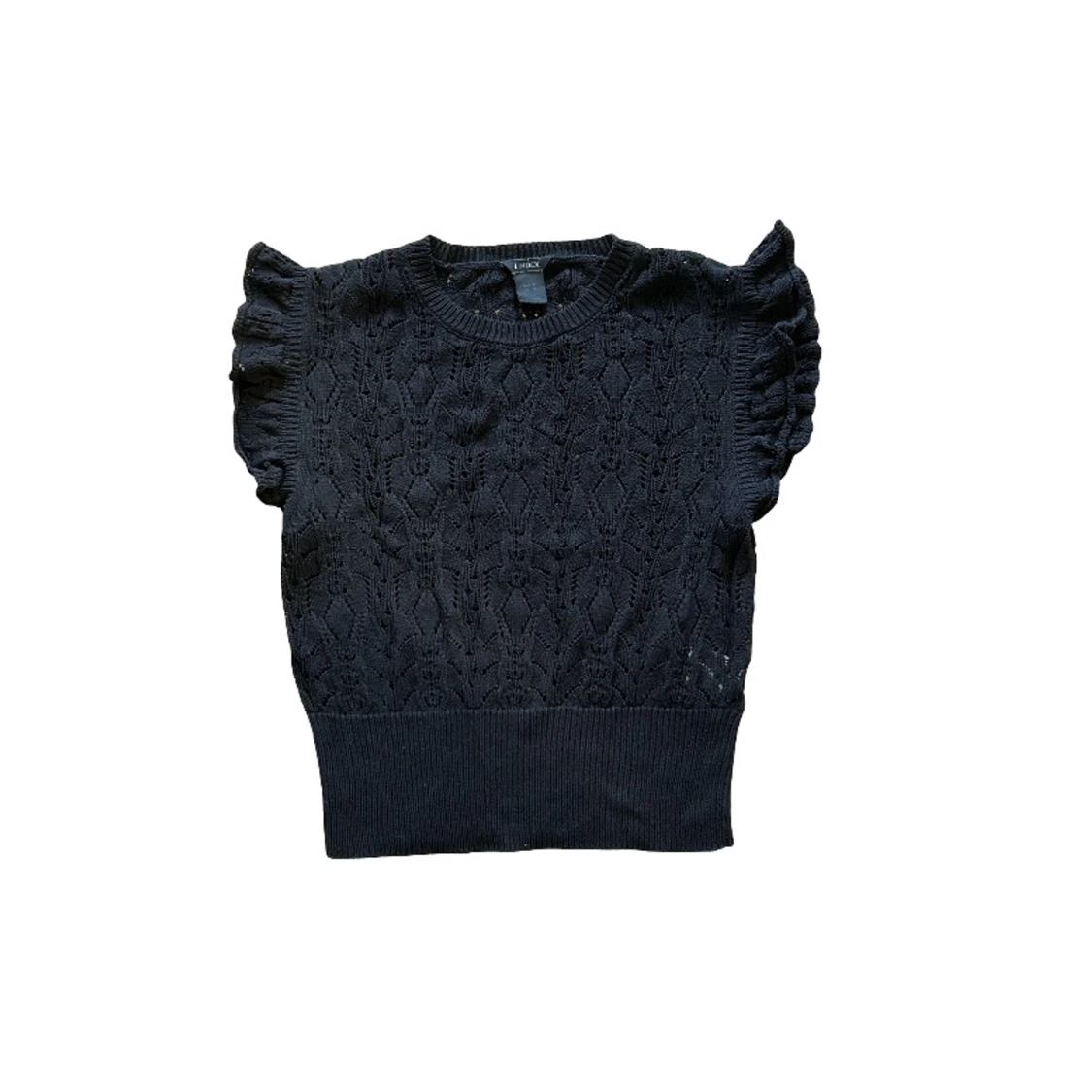 Svart stickad topp med volangärm - Lindex