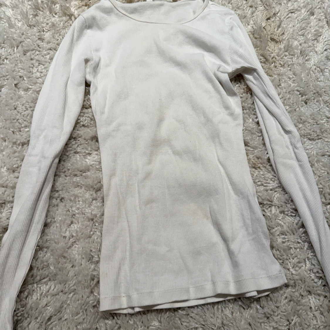 Vit ribbad långärmad tröja H&M XS