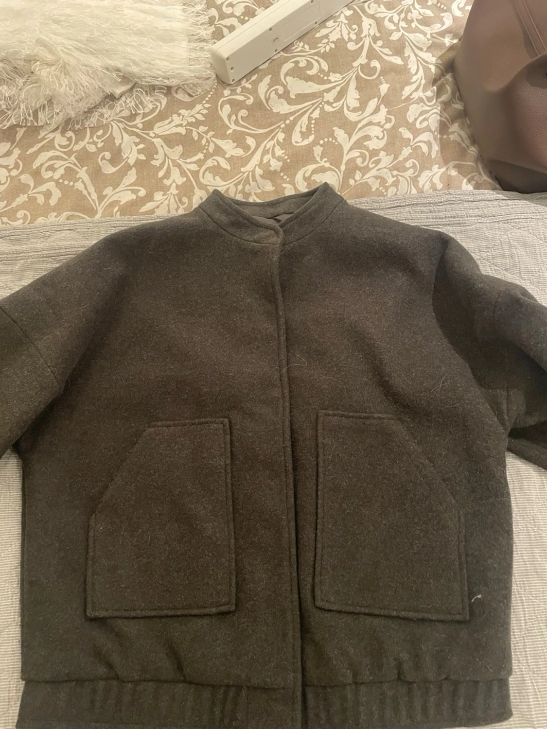 Mörkgrå ull bomberjacka - 1