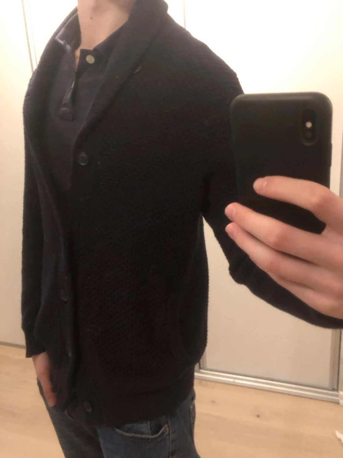 Mörkblå stickad cardigan - 1