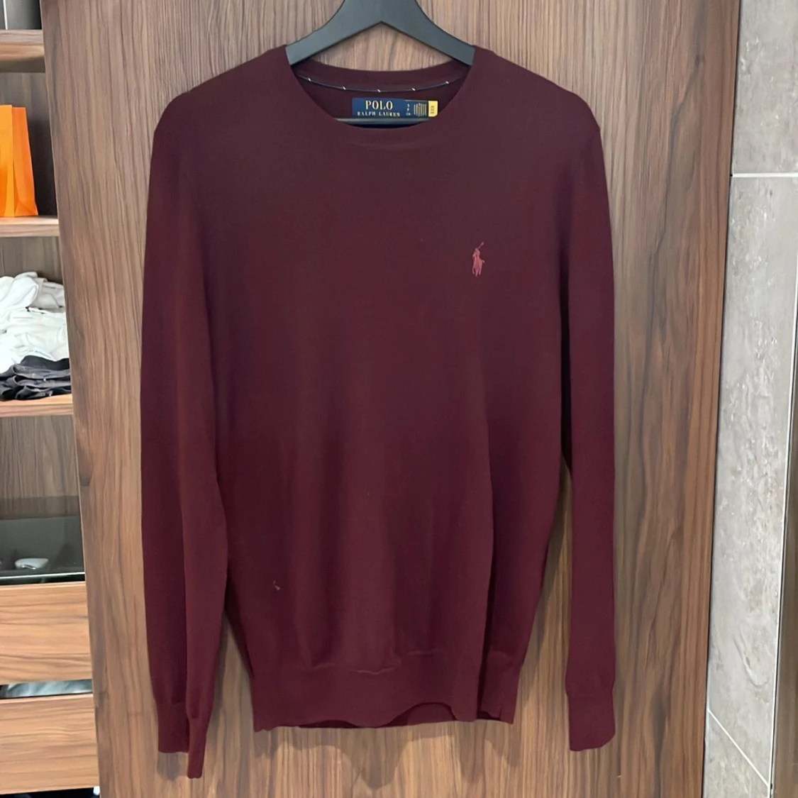 Vinröd stickad tröja Ralph Lauren