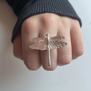 Stor silverring med trollslända - Såå snygg ring från ioaku!! Ringen är formad som en trollslända, silverfärgad, gjord i mässing och är justerbar (se bild 4)💕💕 Köpt för 599🥰 Säljer då jag fick fel i present😊