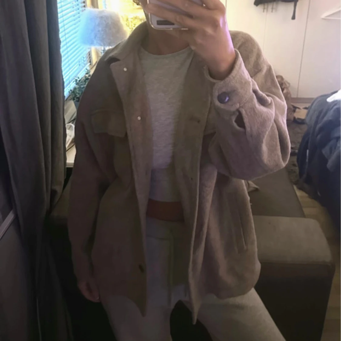 Beige overshirt från Zara i ullmix - 1