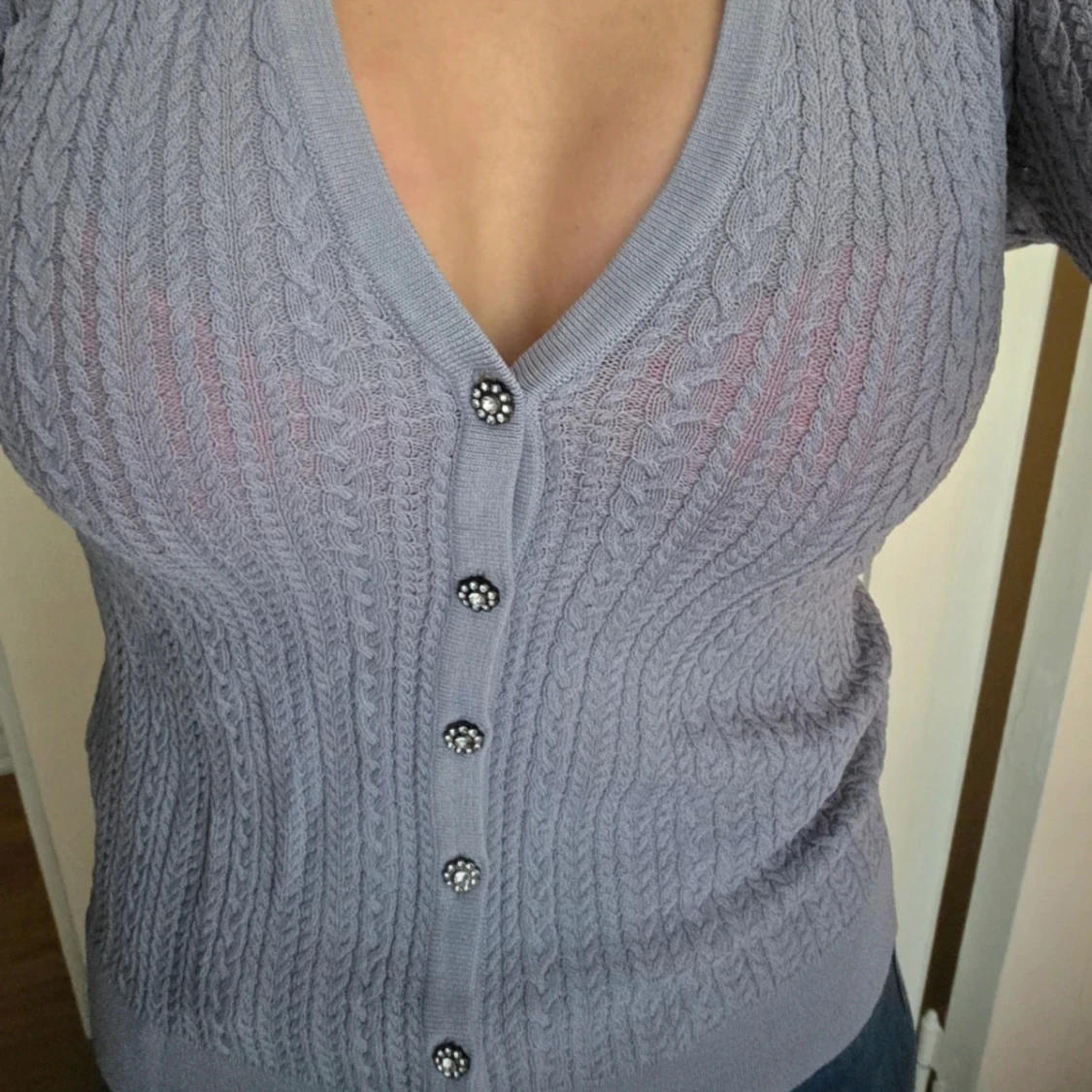 Ljuslila kofta från Zara med pärlknappar, M - 3