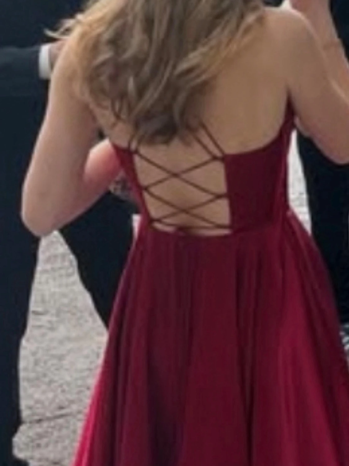 Vinröd balklänning klänning med snörning - 1