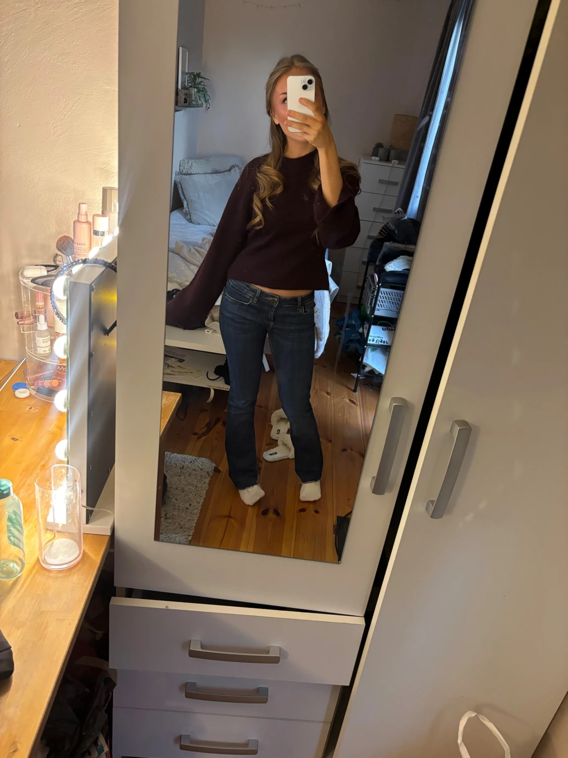 Blå bootcut jeans låg midja - 3