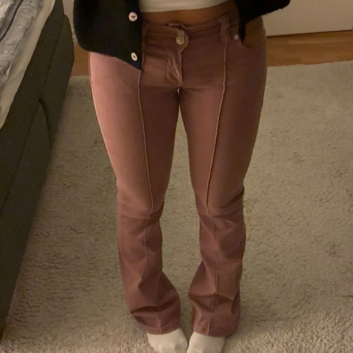 Rosa Lågmidjade jeans  - 1