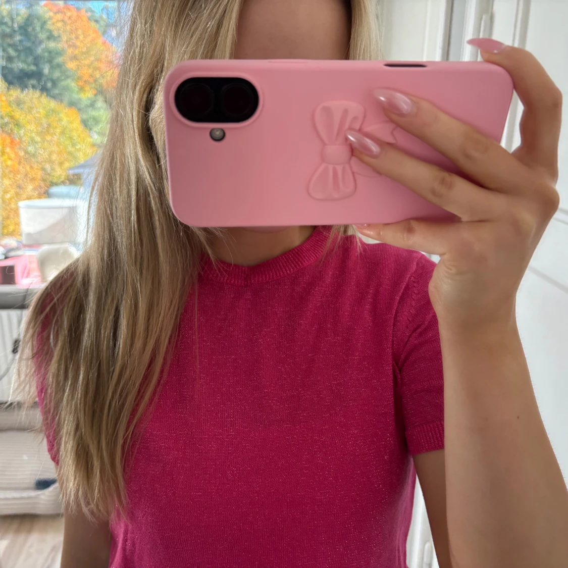 Glittrig rosa topp med kort ärm - 1