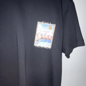 Svart Casa Blanca t-shirt med tryck - Svart t-shirt från Casa Blanca med färgglatt tryck av pool och solnedgång både fram och bak. Klassisk passform med rund hals och korta ärmar. Trycket har pastellfärger och texten 'Casa Blanca' syns tydligt.
