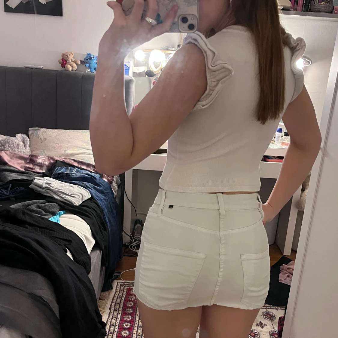 Vit kort jeanskjol med fickor - 1