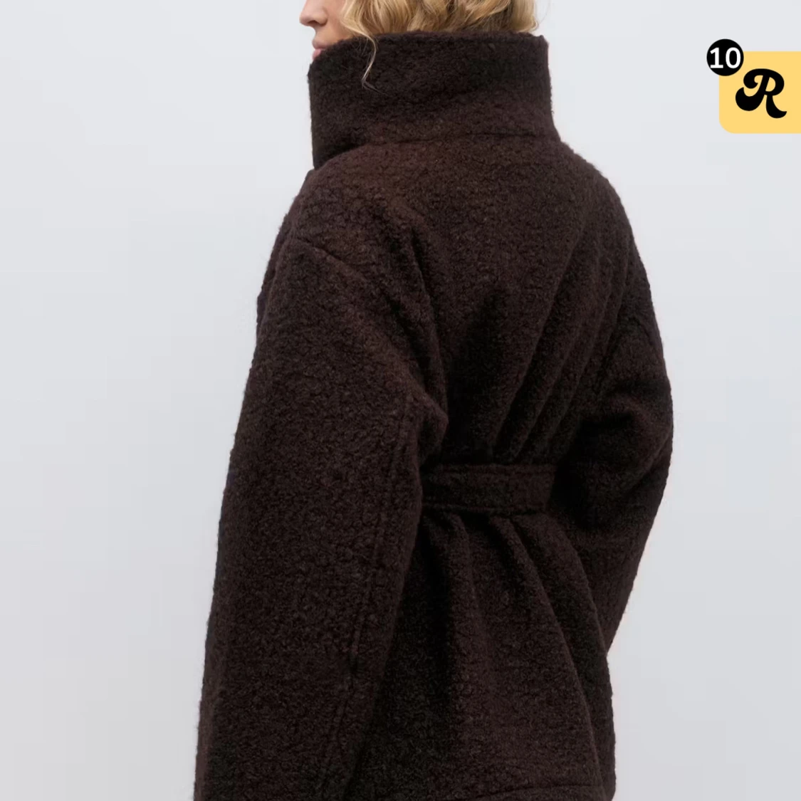 Mörkbrun teddy kappa med bälte  - 1