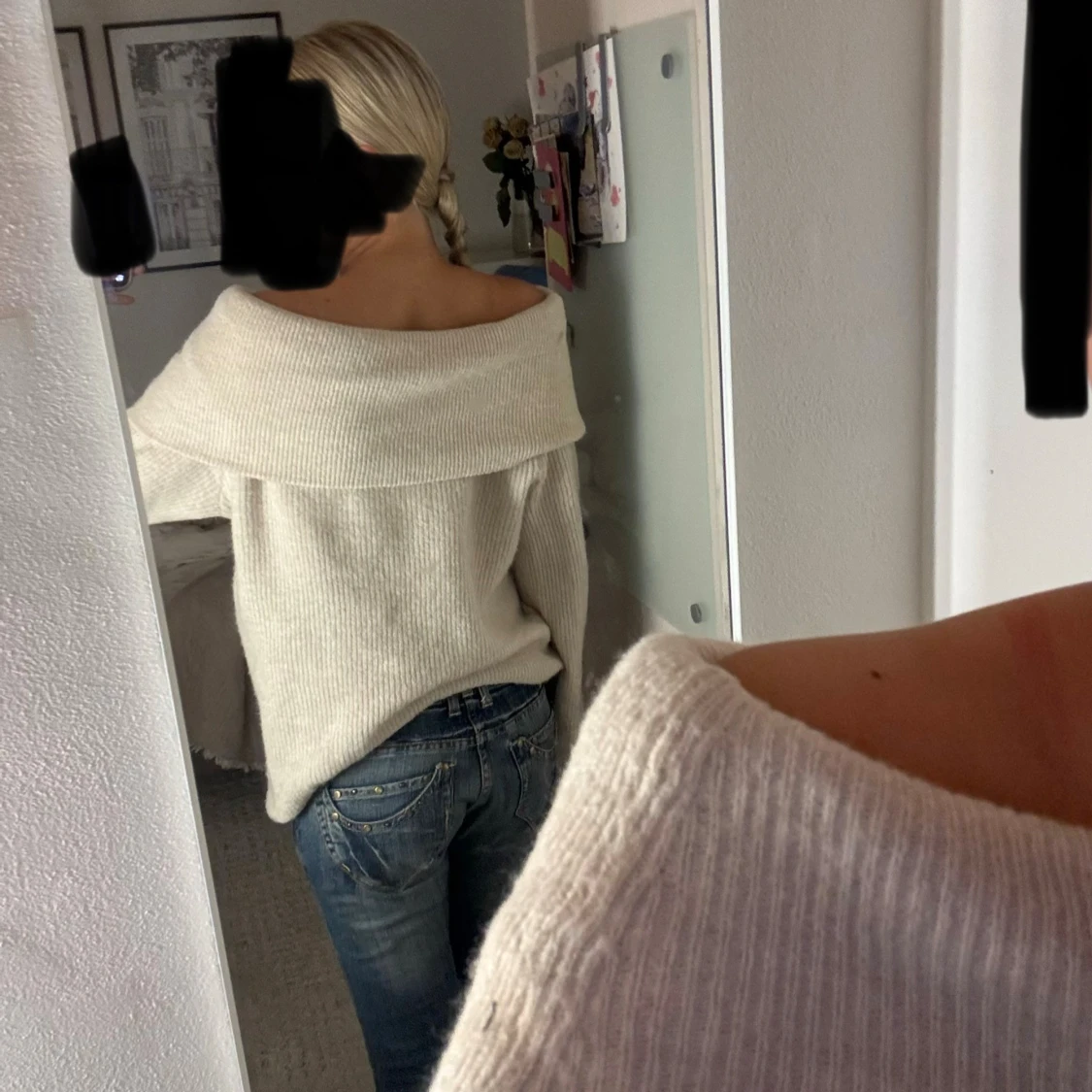 Beige offshoulder stickad tröja - 2