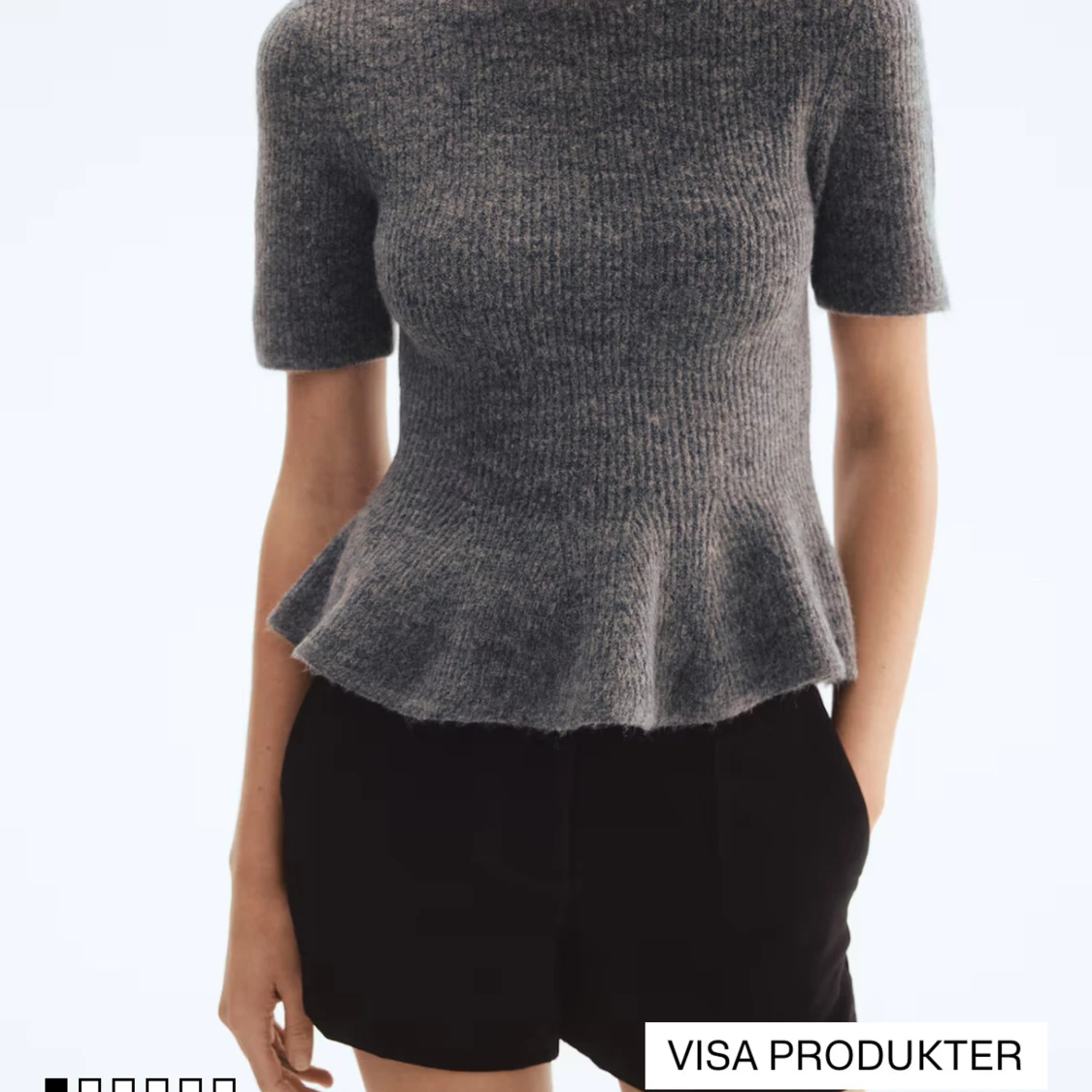 Grå ribbstickad peplumtopp - 1
