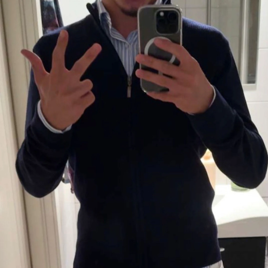 Marinblå Fullzip cardigan från Stenströms - 1